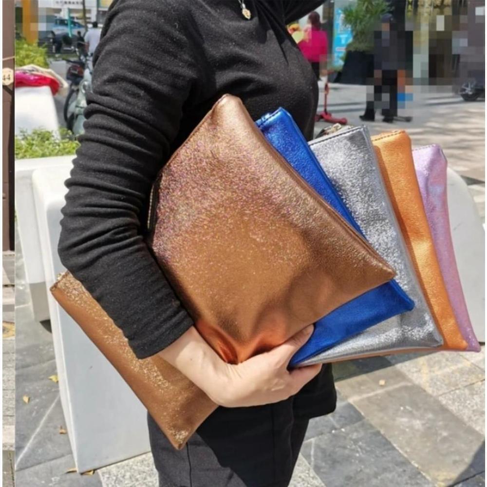 Metallic Large Clutch Bag In Orange - Picture 7 of 7